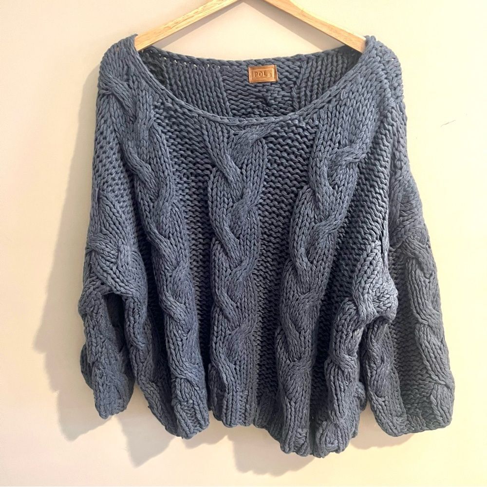 POL chunky Cable Knit Sweater blue/ grey. sm